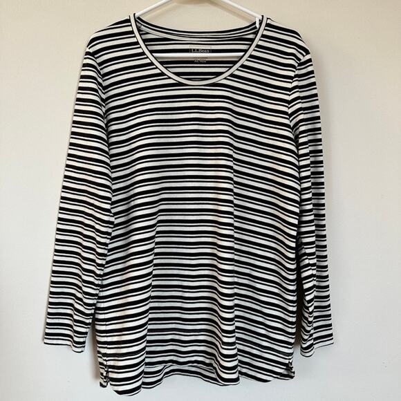 L.L. Bean Tops - L.L. Bean Stripe T-Shirt Scoop Neck Long Sleeve Black White Women's XL